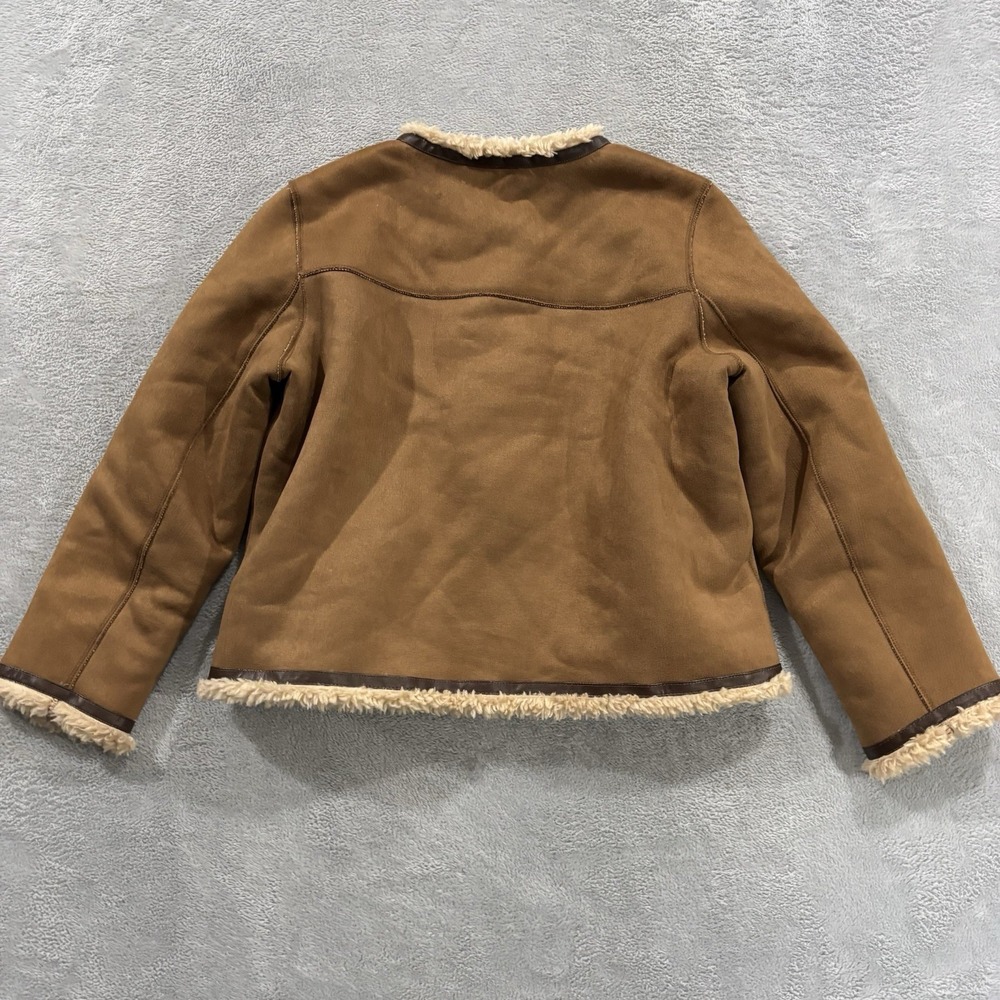 Fashion Classic Sherpa Faux Suede Jacket Womens S - M Button Quiet Luxury Beige - Picture 3 of 7